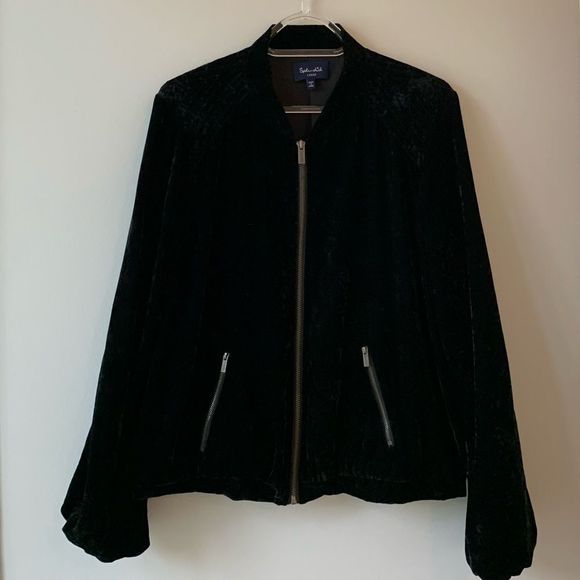 Splendid Black Crush Velvet Bomber Zip Up Jacket L - Picture 9 of 10